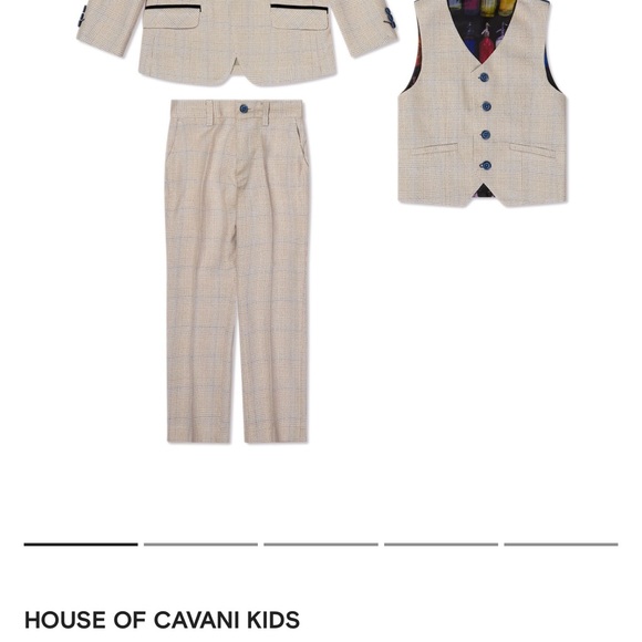 Single-breasted Checked 3 Piece Suit 3Y Light Beige Navy Blue Vest Trousers - Picture 13 of 16